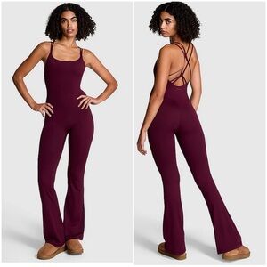 PINK Victoria's Secret Relay Flare Onesie Jumpsuit Women's Small Burgundy